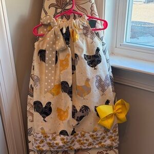 Charming Yellow and Black Chicken Print Kids Dress